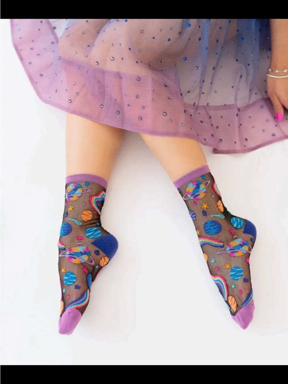 Sheer Pop Art Planet Ankle Socks - Black Sheer. No offers.